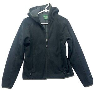 LL Bean Jacket Womens S Black Full Zip Polartec Fleece Weather Channel Hooded